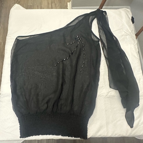 Paper Tee Black Asymmetrical Embellished Blouse - Picture 4 of 6